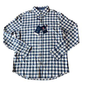 Chaps Seacoast Wash Button Down Plaid Shirt Men's Medium M Dark Denim NWT